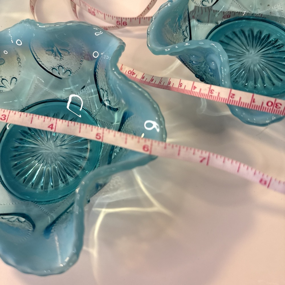Northwood Jewel Heart Opalescent Ruffled Scalloped Blue Bowls - Picture 9 of 10